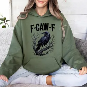 F-Caw-F Raven Hoodie/T-shirt, Gothic Crow Tree Design Pullover for Sarcastic Halloween Fans and Dark Fall Style Lovers, Womenswear