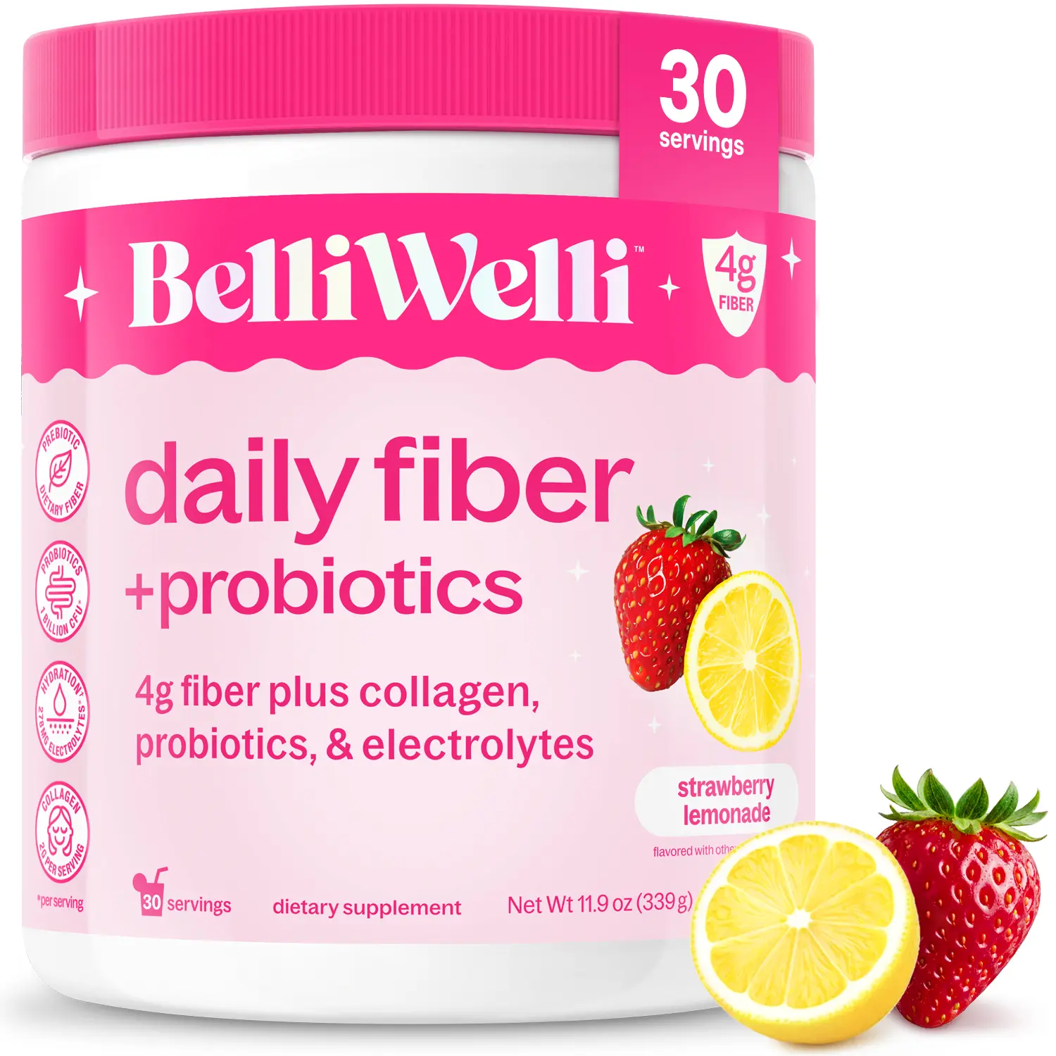BelliWelli Daily Fiber + Probiotics - Strawberry Lemonade -30 day