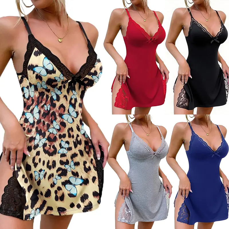 Women's Fitted Lace Trim Side Slit Strapless Cami Night Dress - Smooth Soft Polyester Slip Nightwear for Lounging, Available in Black, Gray, XL Sizes