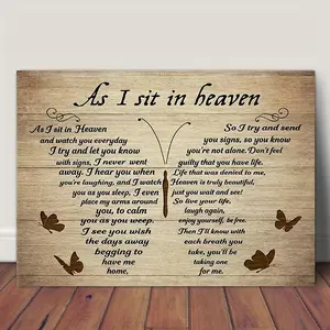 1 Piece Wooden Frame Canvas Painting, Vintage Wall Art, Sitting in Heaven Wall Art Canvas, Heaven Memorial Gift Wall Art Office Living Room Decoration Home Decor with Frame Ready to Hang