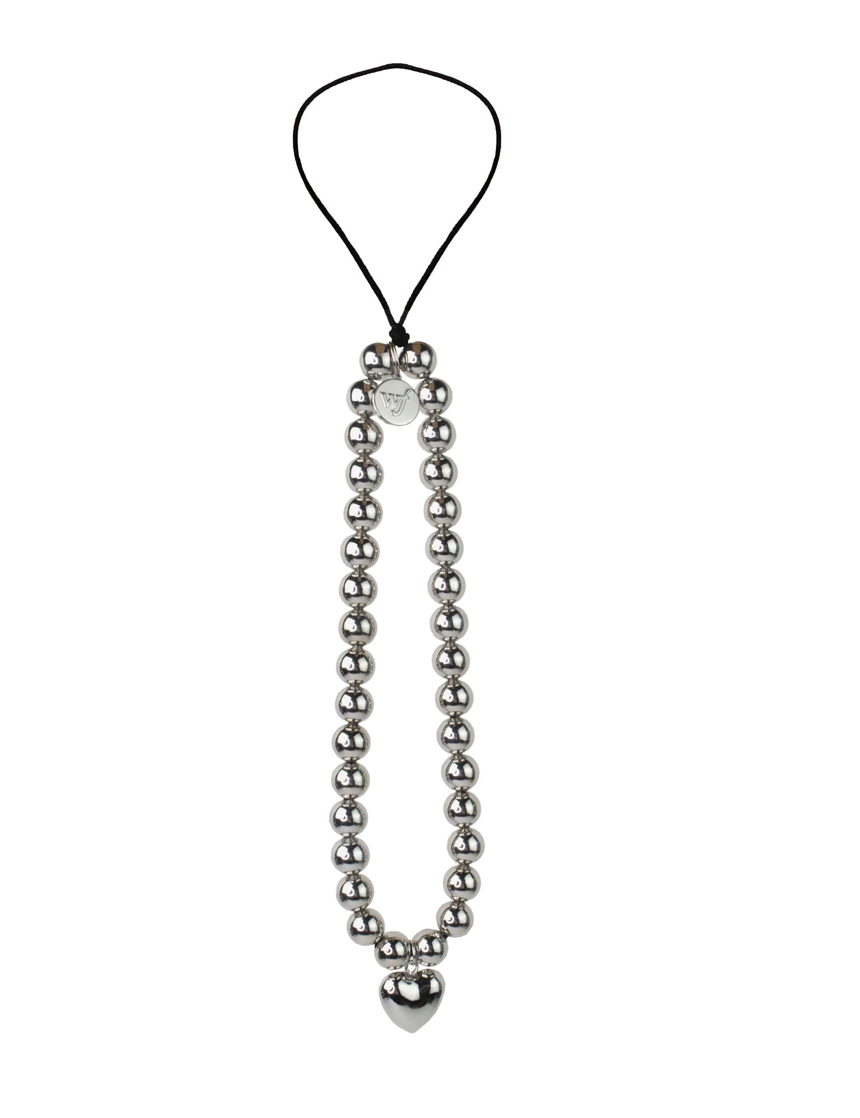 Chrome Wristlet | Limited Edition Trendy iPhone Charm Accessory | Dainty Cute Shiny Sparkly | Women Owned Small Business | Shiny Silver Chrome Pearl Charms Silver Heart | Gift For Her | Cute Attachment For Phone Case