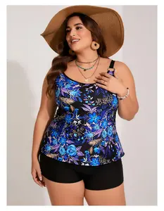 Plus Size Tankini Swimsuit Women Two Piece Swimdress Modest Bathing Suit Scoop Neck Flowy Tunic Swimwear with Shorts UPF 50+