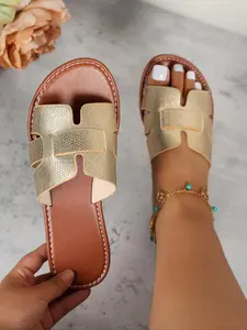 Women's Fashionable Plain Color Slide Sandals, Casual Comfortable Flat Sandals for Summer, Lightweight Breathable Shoes for Daily Wear, Girl