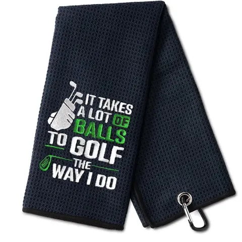 Letter Pattern Golf Towel, Embroidered Golf Towel for Golf Bags with Clip, Men's Golf Accessories, Golf Gear, Golf Equipment, Golf Gift Accessory, Fathers Day Birthday Retirement Gifts for Golf Fan Dad