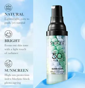 SPF 50+ PA+++ 3-in-1 Sunscreen & Isolation Cream, Color-Correcting Face Primer, Oil-Controlling Pre-Makeup Base for Moisturizing, Pore-Blurring & Brightening, Evens Skin Tone for a Luminous Complexion