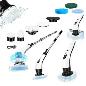 2026Model Electric Spin Scrubber Cordless IPX7 Waterproof Multi-Surface Cleaning Brush with 8 Replaceable Heads Adjustable Speed Extendable Handle for Bathroom Kitchen Durable Powerful Multifunctional Shower Scrubber