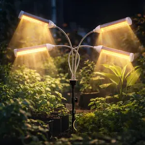 12V LED Grow Light Full Spectrum 96W Indoor Plant Grow Lamp with Timer 4 Heads