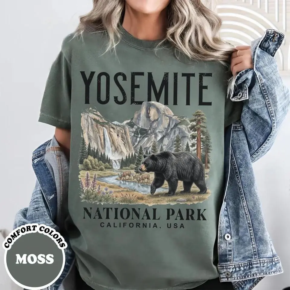 Yosemite National Park Vintage 90s Graphic T-Shirt, Comfort Colors California Wildlife Bear USA Unisex Tee, Hiking California Wildlife Tee
