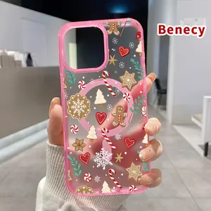 Magnetic Phone Case Supports Wireless Charging for iPhone  17 15 16 14 Pro Max 13 12 11 XR XS Plus E Christmas Cookie Dream Pattern Shockproof Soft Silicone Transparent Cover Cellphone Protective