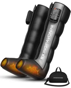 KingPavonini Cordless Leg Compression Massager with 5 Overlapping Chambers & 3 Foot Heat, 4500mAh Leg Massager,19 Modes & 8 Intensities, Recovery Boots for Athletes
