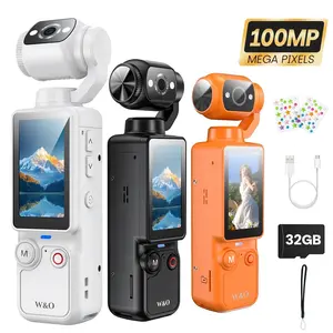 W&O Vlogging Camera, Portable 2.5K Ultra HD Video Recorder with 180° Rotating Lens, Handheld Stabilizer Pocket Camera