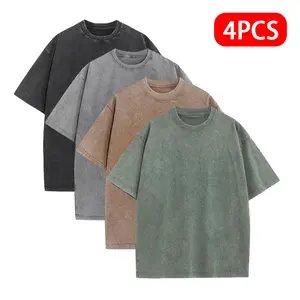 1/4-Pack Oversized Men’s Fitness T-Shirts - Vintage Heavyweight Pure Cotton Loose Sports Tee, Acid Wash Style, Summer Sport Top