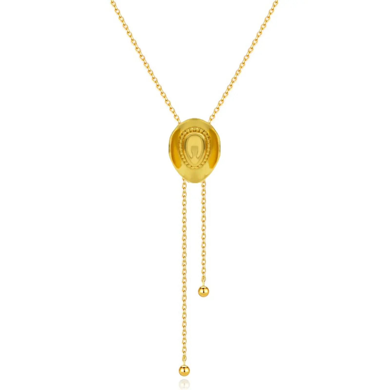 Golden Western Women's Cowboy Hat Necklace Western Style Long Chain Clavicle Chain Matching Clothing Hypoallergenic Hand Stamped Saddle Textures Matte Finish, Western Accessories, Cowboy-Inspired Necklaces