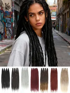 Extensions Braiding Hair 4 Pack(40Strands) Thin 0.6cm Dreadlock Handmade Hip-Hop Style Dreadlocks Extensions 18inch Synthetic Heat Resistant Wigs Pre stretched Hair