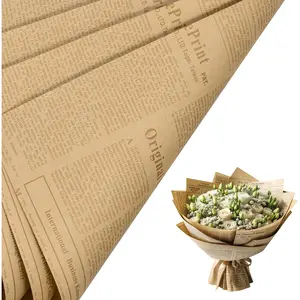 20 Sheets  Newspaper Flower Wrapping Paper, Reversible Floral Bouquet Paper, Brown Font  Newsprint Design for Birthday, Florist , Wedding, Valentine's Day, Mother's Day and DIY