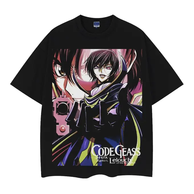 Men's Code Geass "Lelouch's Advance" Vintage Oversized 100% Cotton Original Design Short-Sleeve Loose Round Neck Anime Streetwear Casual T-Shirt
