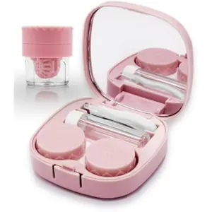 Travel Contact Lens Case with Cleaner Washer, Applicator & Removal Tool Kit with Mirror, Solution Bottle, Cute Purple Design for Daily Outdoor