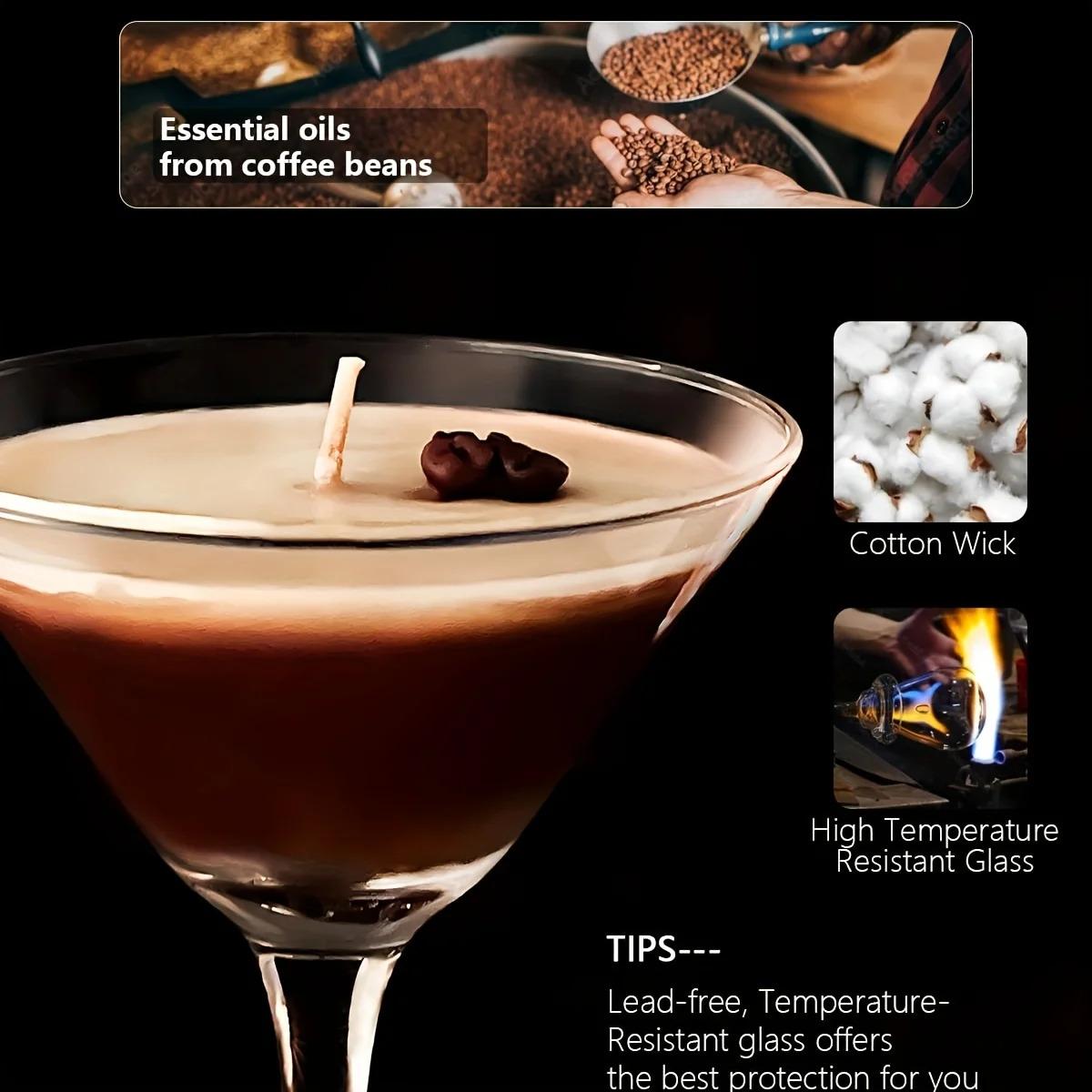 Coffee Martini Candle - Espresso & Martini Cocktail Scent with Coffee Bean Embellishments, Long-Lasting Soy Wax