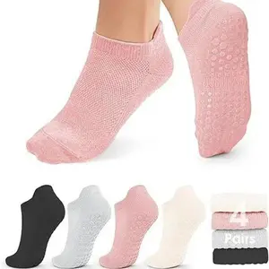 4-Pair Non-Slip Pilates Socks for Yoga Barre & Barefoot Grip Socks Womenswear Bridal Seamlesssocks Slouchsocks