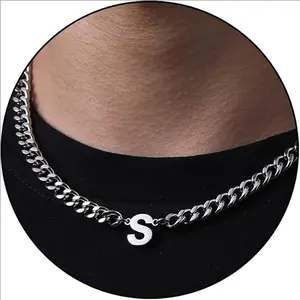 Hot sale punk initials Cuban chain necklace unisex letter pendant stainless steel jewelry Gifts