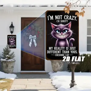 2D Flat, 1pc Vintage Cheshire Cat Quote Wall Sign - "I'm Not Crazy, My Reality is Just Different Than Yours" - 8x12 Inch Iron Decorative Plaque for Home, Bar, Kitchen - Frameless, No Electricity Needed, Easy to Hang, Cat Decor