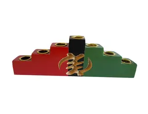 Red, Black, and Green Kwanzaa Kinara – Adinkra God is Supreme Symbol Engraved