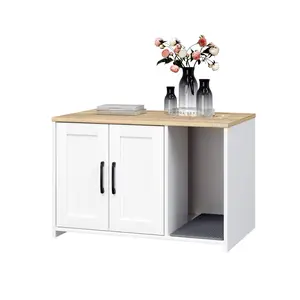 Cat Litter Box Enclosure,Cat Litter Box EnclosureFurniture,Hidden Litter Box Cabinet Furniture,Wooden CatWashroom, Storage Cabinet, indoor Pet House,Black,White