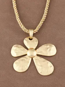 1 Piece Matte Gold Large Hammered Flower Pendant Chunky Rope Necklace For Women's Daily Wear 18"+2" Extend Chain