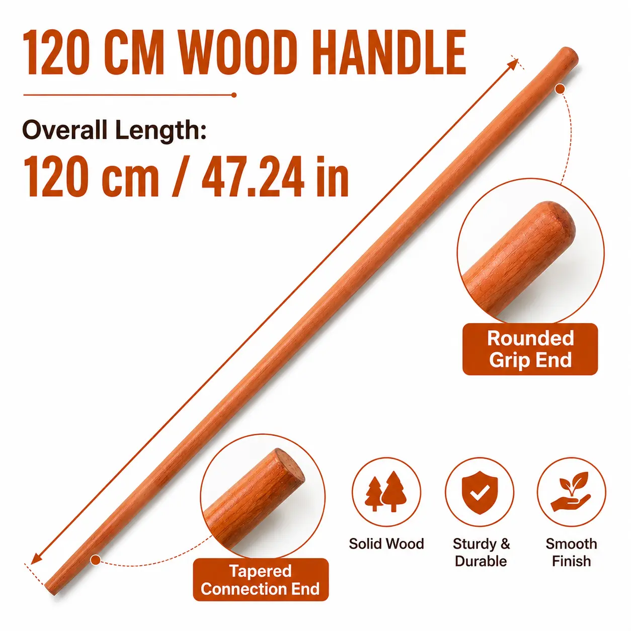 47" Premium Solid Wood Replacement Handle - Heavy-Duty Stick for Broom, Mop, Garden Tools - Splinter-Free Garden Tool Hardware Accessory