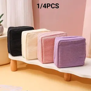 1/4 Pcs/Set Small Makeup Bag for Purse Mini Cosmetics Bag Corduroy Sanitary Napkin Storage Bag with Zipper Cute Cosmetic Pouch for Women Makeup Organizer Pouch Makeup Travel Organizer Cosmetic Bags