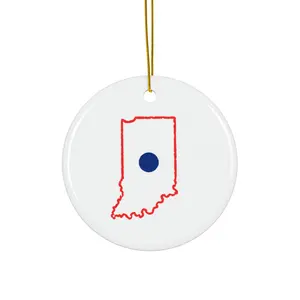 The Blue Dot Indiana Ceramic Ornament - Vibrant Colorful Designs Festive Political Statement Christmas Tree Decor Gift for Progressives Liberal Home Circle Cloth Durable Glossy Finish