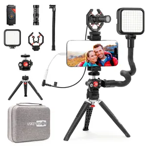 USKEYVISION V-Master Wired Light Mic Audio Video Kit - 1200mAh Li-ion Cell, Metal-Plastic Microphone for iPhone 17/16/15/14 Mini/Pro/Max, Android Smartphones, Cellphones