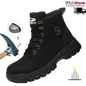 Waterproof Men's Safety Work Boots Steel Toe Shoes Anti Impact And Anti-Puncture Protective Boots New Fashion work hiking boots sneakers Anti-slip wear resistant Roofing Shoes