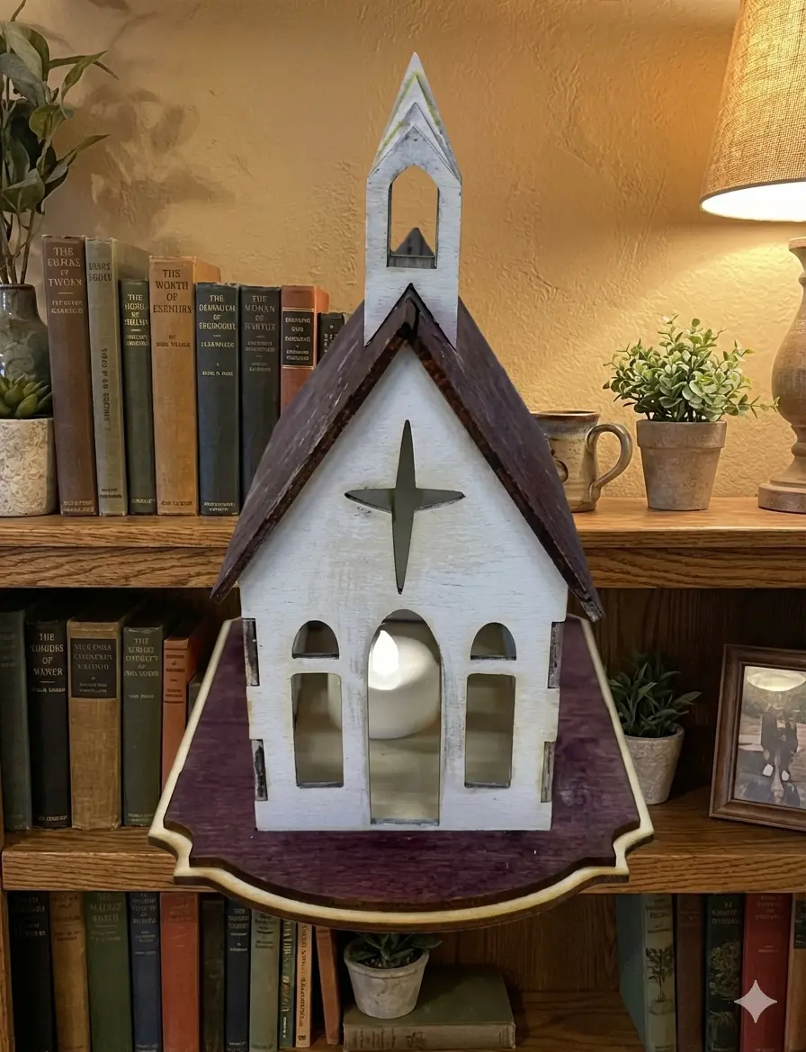 Rustic Church-Shaped Tea Light Holder - Home Decor Candle Holder, Tabletop Shelf Display, Indoors Glowing Silhouette Home Supply for Gifting, Decorative, Home Supplies
