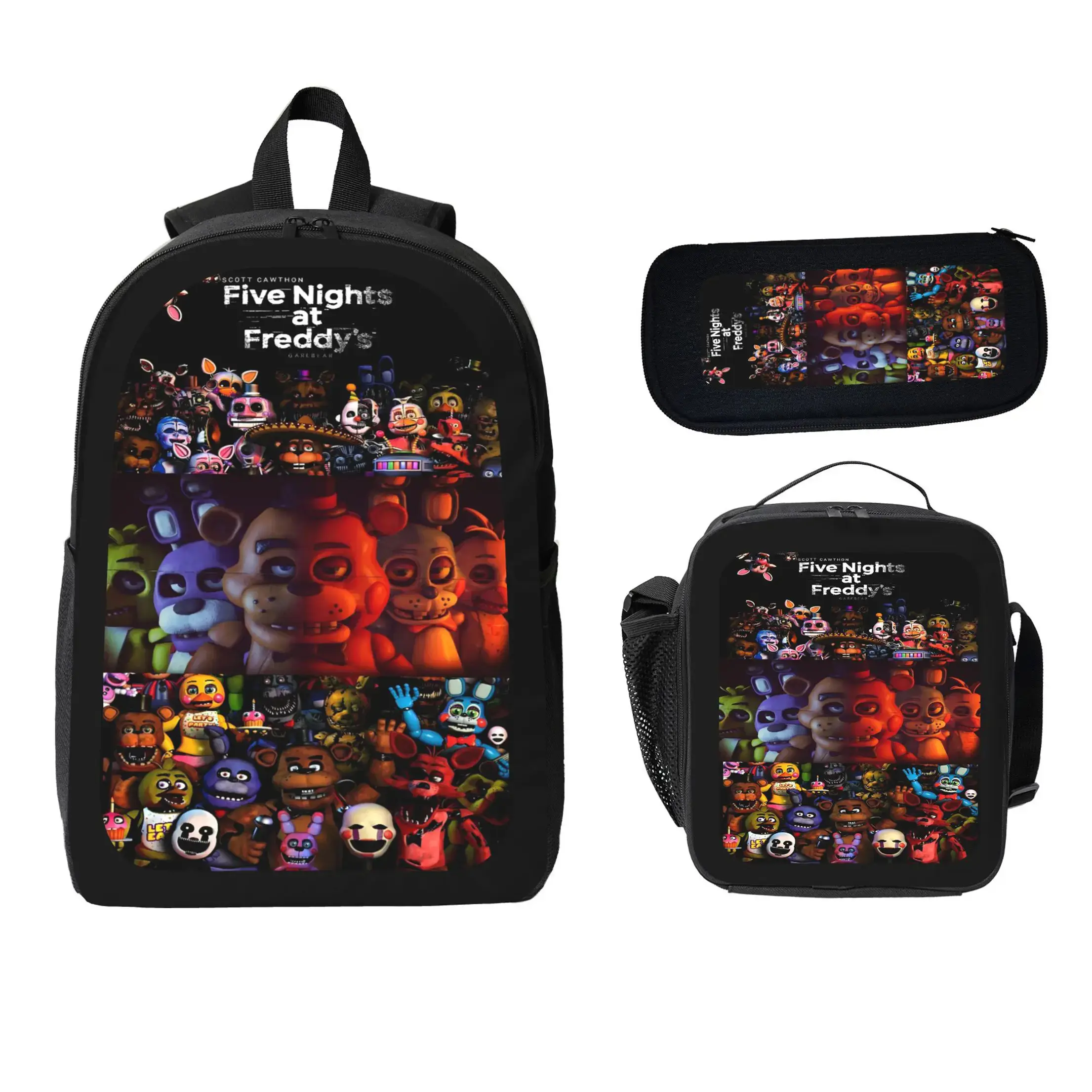 Five Nights At Freddys Backpack Set BackpackLunch Bag Pencil Case Anime FNAF Bookbag Kids Backpack Teen Backpack Travel Backpack Student Gamer Gift Back To School TikTok Viral Trendy Unisex Boys Girls Daily Carry, And Lunchbox Set Backpacks sports bag