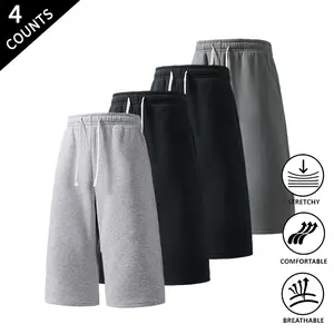 4-Pack Summer Vibes Men’s Oversized Sweat Shorts, 7-Inch Length, Knee-Length, Baggy Fit, Drawstring, Casual Streetwear Summer Shorts