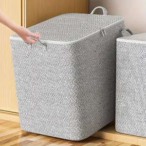 Large Foldable Cloth Bag with Lid and Handle, Plaid Pattern, Multiple Sizes, Suitable for Clothes, Bedding, Pillows, Toys, Clothes Storage Bag