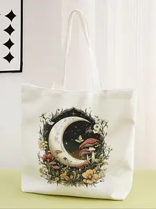 Moon Pattern Printed Casual Bag, Fashionable Shopping Bag, Lightweight Shopping Bag, Storage Bag, Tote Bag, Suitable for Travel, Tourism, Business Trips, All Seasons Use, Shopper Handbag, Reusable Bags