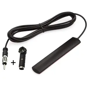 Car Stereo FM Radio Antenna, Hidden Windshield Antenna, DIN Plug Adhesive Patch Antennae + DIN Female to ISO Adapter for Vehicle Car Truck Stereo Receiver Head Unit FM HD Radio