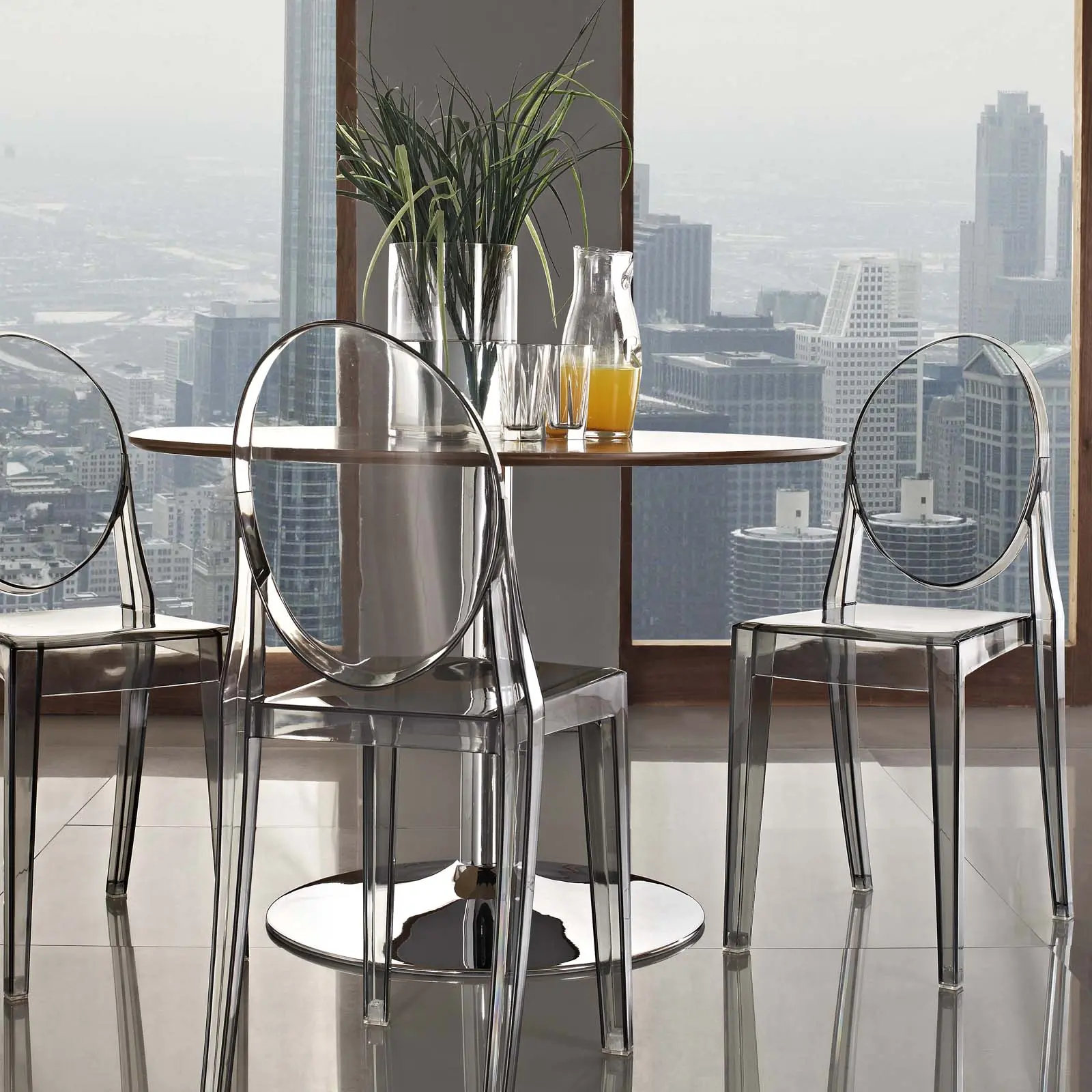 Modway Casper Modern Dining Chairs - 2-Piece Durable Artful Side Chairs, Smoke Furniture, Aesthetic Indoor/Outdoor Decor for Any Room