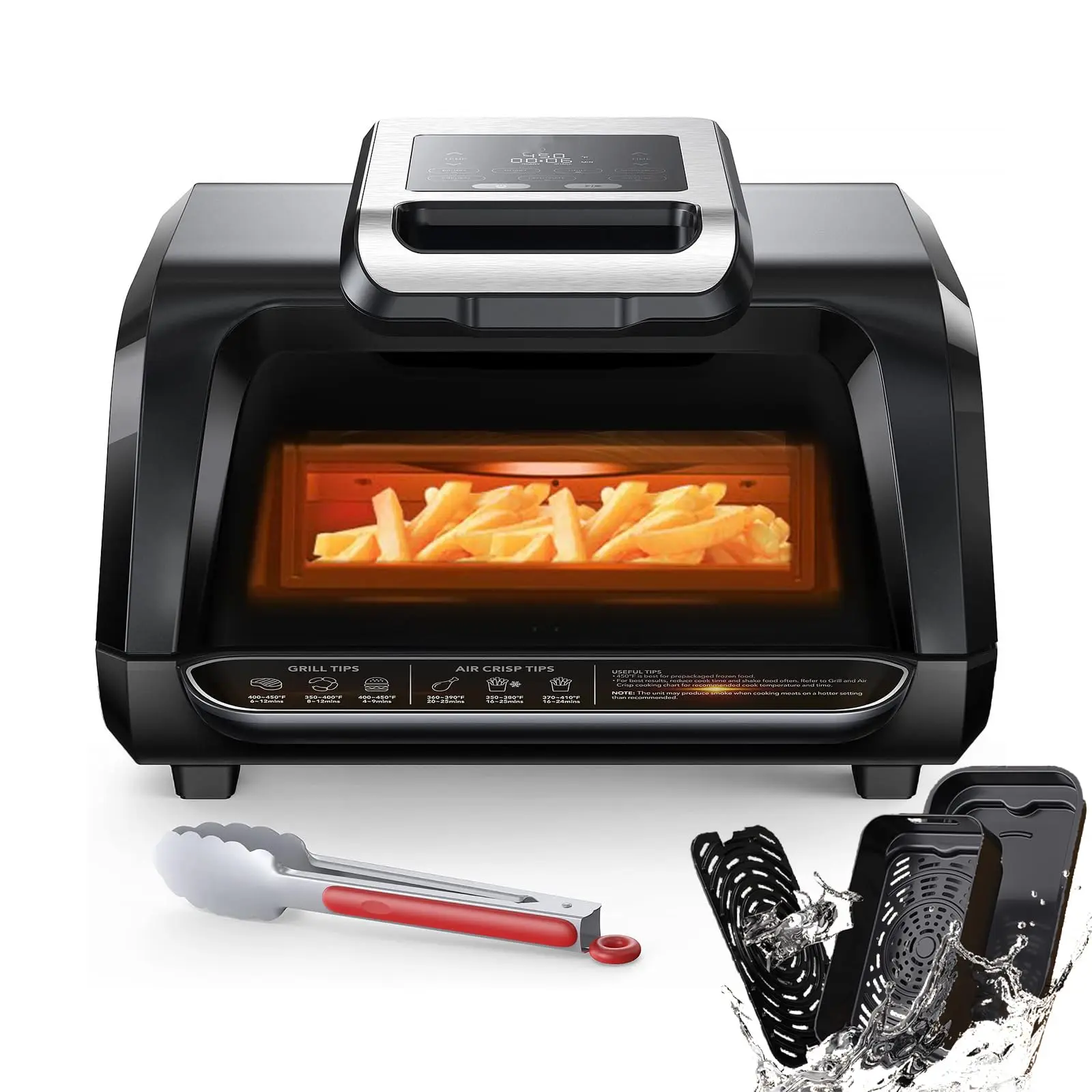 GARVEE 7-in-1 Air Fryer Grill Combo, 450°F, 4Qt, See-Through Window