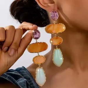 Geometric Resin Statement Earrings – Trendy Lightweight Fashion Drop Earrings