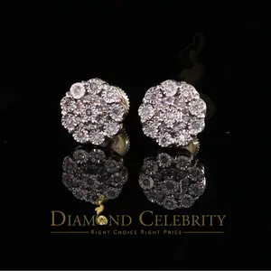 Diamond Celebrity's 0.15ct Diamond 925 Sterling Silver stud Yellow Floral Earrings For Men / Women