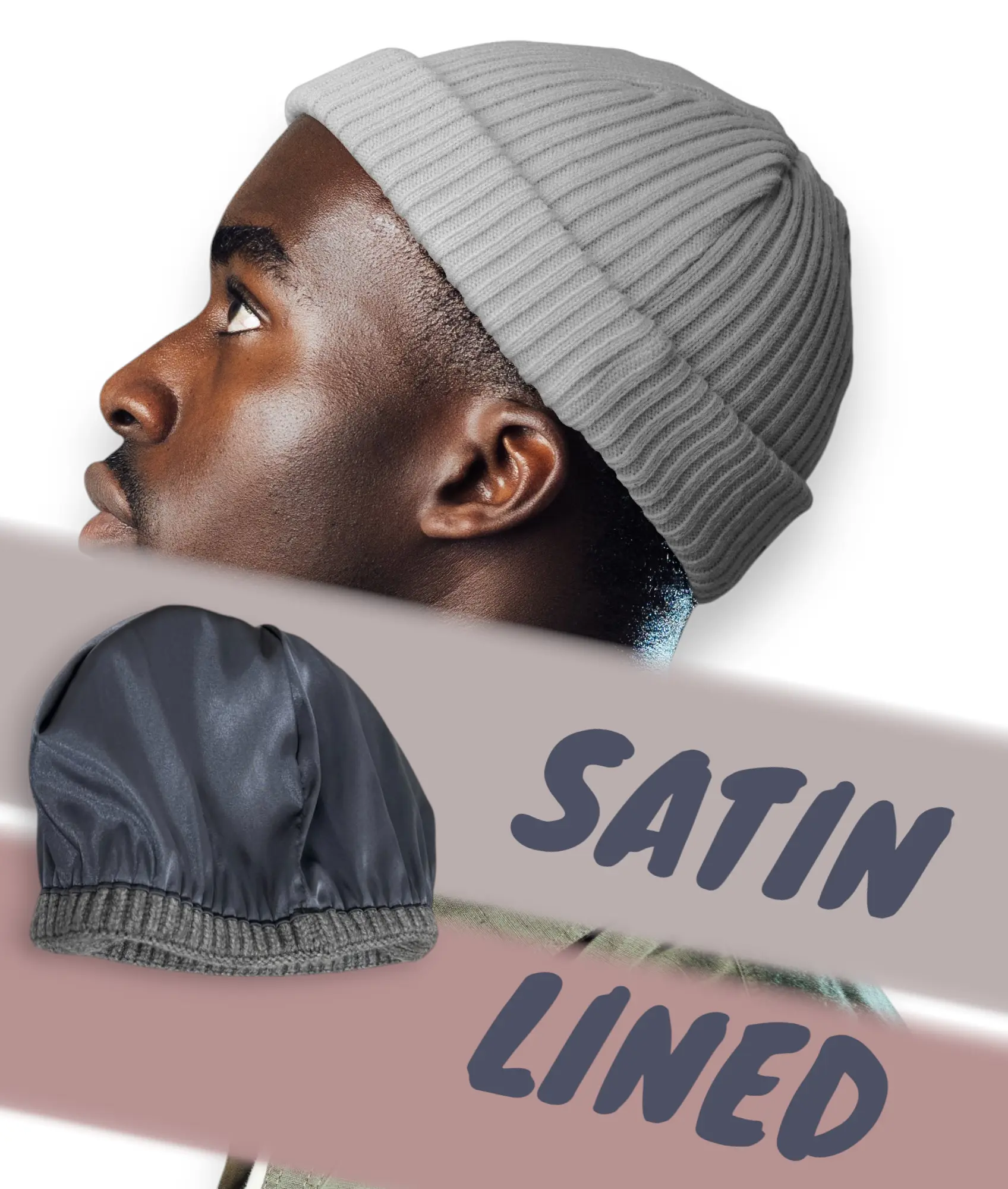 NightLocks Short Satin Lined Beanie for Hair Protection, Moisture control, Reduced Friction Skull cap Fisherman satin  lined