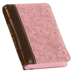 KJV Holy Bible, Mini Pocket Size, Faux Leather Red Letter Edition - Ribbon Marker, King James Version, Pink/Saddle Tan, Zipper Closure, 6.2" x 4.3" (KJV Pocket Editions)