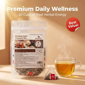 Men's Scented Antioxidant Natural Herbal Tea Blend - 5-Treasure Ginseng, 8-Treasure, Red Jujube, Wolfberry & Mulberry Formula, 60 Bags with Natural Ingredients