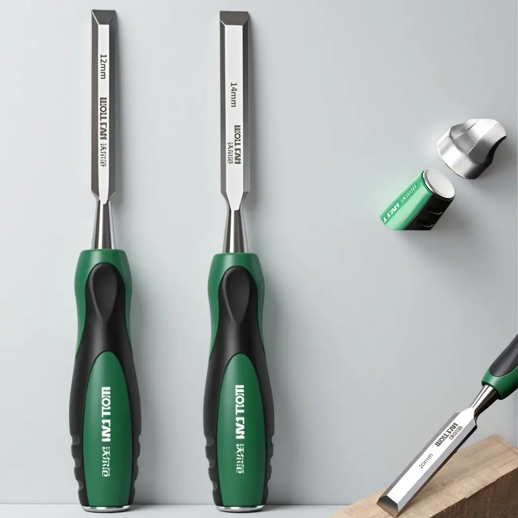 Heavy Duty Wood Chisel Set 2-Piece, Drop-Forged Cr-V Steel Woodworking Chisels with Strike Cap, Sharp Edge Flat Chisels for Wood Carving and Trimming