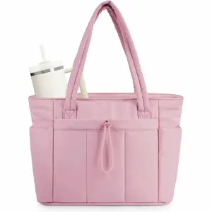 Puffer Tote Bag, Water-Resistant Nylon Top-Handle Bag for Daily Commute