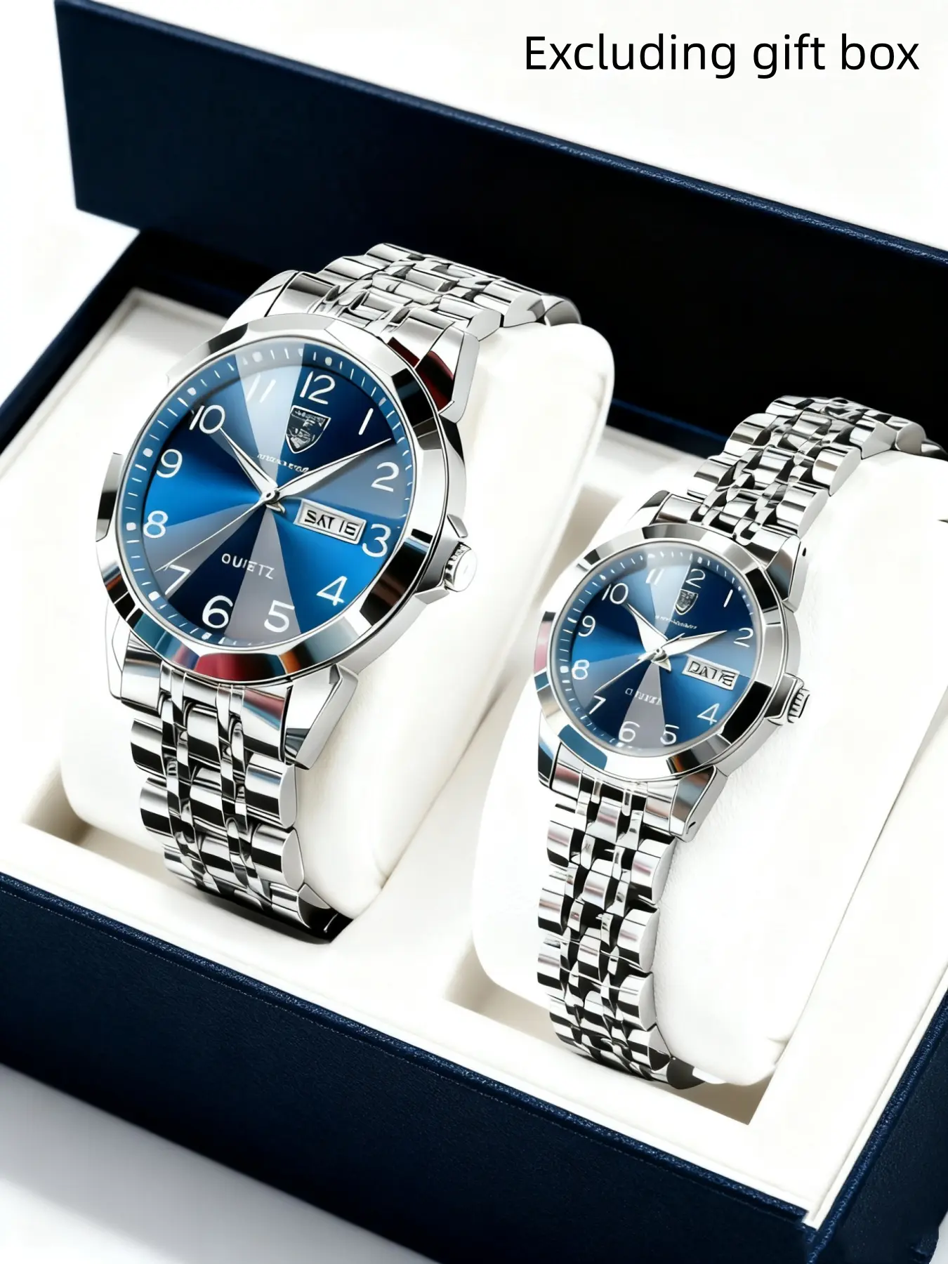 POEDAGAR luxury casual couple watch High Quality Watches Modern Quartz Stainless Steel Quartz Waterproof Watch fashionable night light dating week couple watch suitable for daily matching, is the best gift