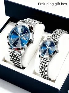 POEDAGAR luxury casual couple watch Modern waterproof watch fashionable night light dating week couple watch suitable for daily matching, is the best gift